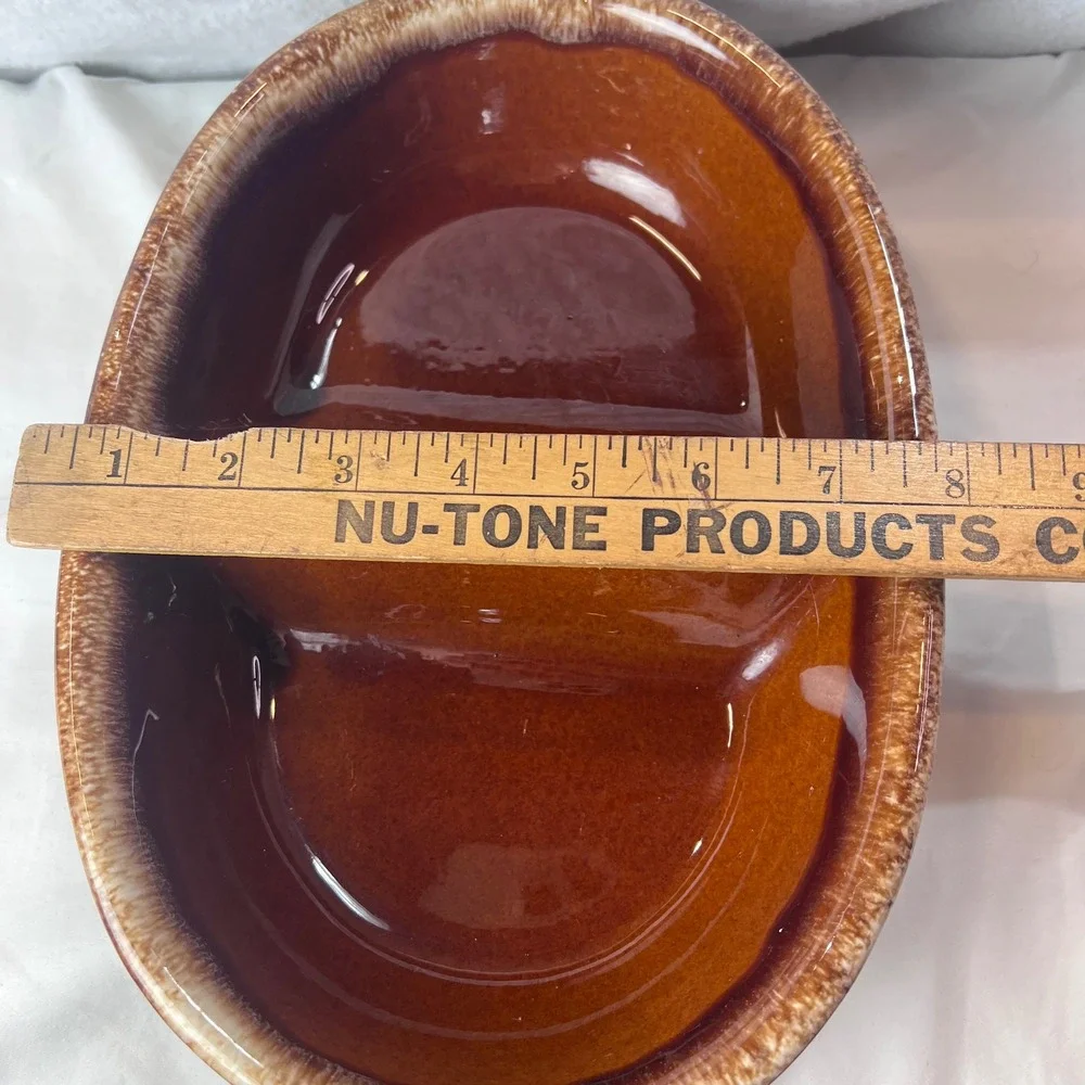 Hull Pottery Brown Drip Glaze Divided Serving Dish Oven Proof USA 10.5 Inch Oval